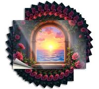 Car Stickers Funny Sunset View from The Rose Garden Window Stickers 10Pcs Man Cave Wall Decor Car Stickers and Decals(8X12CM)