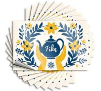 Car Stickers Funny Two Hands Holding A Teapot with Fika Written On It, Surrounded by Flowers. Stickers 10Pcs Decals for Cars Funny Stickers(6X9CM)