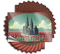 Car Stickers Funny Vintage Munich Cityscape with Cathedral and Red Roofs Stickers 10Pcs Mechanic Stickers Tool Box Stickers(8X12CM)