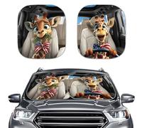 Car Sun Protection Front Windscreen 2-Piece 25.5 x 28.5 Inch UV Protection Heat Insulation Foldable Universal for Cars SUV Funny Animal Designs (Playful Little Deer)