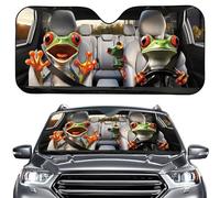 Car Sun Protection Windscreen Universal Windscreen Cover with Funny Animal Motifs, UV Protection Sun Visor for Front Window, 10 Different Designs (Cute Frog Family)