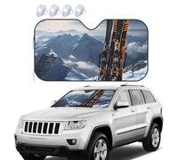 Car Sun Shade Foldable Windshield Sun Visor Protector Skis on mountain Windshield Sun Shade Car Front Window Sunshades for Most Sedans SUV Van Truck Car Accessories S