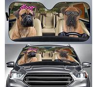 Car Sun Shade Funny Bullmastiff Dogs Couple Driving Left Hand Car Accessories Foldable Front Windshield Sun Shade Universal For Car Summer Truck