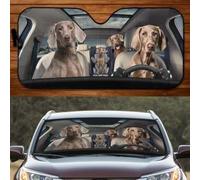 Car Sun Shade Funny Weimaraner Family Driving Dog Lover Dog Lover Windscreen Cover Foldable Car Window Covers Universal For Car Truck Suv
