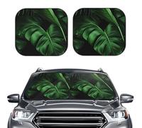 Car Sun Shade Windshield 2-Piece, Banana Leaf Green Print Foldable Front Windshield Sun Visor Sunshade for Car Windshield, S