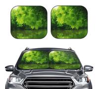 Car Sun Shade Windshield 2-Piece, Beautiful Green Nature Print Foldable Front Windshield Sun Visor Sunshade for Car Windshield, S