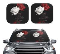 Car Sun Shade Windshield 2-Piece, Black White and Red Roses Print Foldable Front Windshield Sun Visor Sunshade for Car Windshield, M