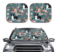 Car Sun Shade Windshield 2-Piece, Border Collie Florals Print Foldable Front Windshield Sun Visor Sunshade for Car Windshield, L