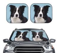 Car Sun Shade Windshield 2-Piece, Border Collie Print Foldable Front Windshield Sun Visor Sunshade for Car Windshield, L