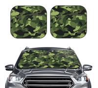 Car Sun Shade Windshield 2-Piece, Camouflage Green Print Foldable Front Windshield Sun Visor Sunshade for Car Windshield, S