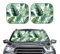 Car Sun Shade Windshield 2-Piece, Cute green palm leaves Print Foldable Front Windshield Sun Visor Sunshade for Car Windshield, L