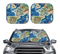 Car Sun Shade Windshield 2-Piece, Greece Map Print Foldable Front Windshield Sun Visor Sunshade for Car Windshield, M