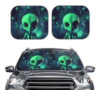 Car Sun Shade Windshield 2-Piece, Green alien Print Foldable Front Windshield Sun Visor Sunshade for Car Windshield, L