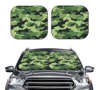 Car Sun Shade Windshield 2-Piece, Green Camouflage Print Foldable Front Windshield Sun Visor Sunshade for Car Windshield, S
