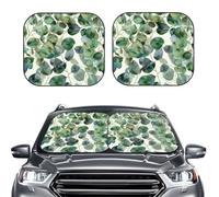 Car Sun Shade Windshield 2-Piece, Green Eucalyptus Leaves Print Foldable Front Windshield Sun Visor Sunshade for Car Windshield, L