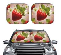 Car Sun Shade Windshield 2-Piece, Lovely Strawberry Print Foldable Front Windshield Sun Visor Sunshade for Car Windshield, S