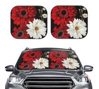 Car Sun Shade Windshield 2-Piece, Red and White Flower Print Foldable Front Windshield Sun Visor Sunshade for Car Windshield, M