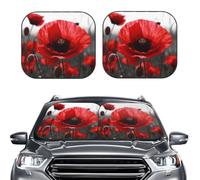Car Sun Shade Windshield 2-Piece, Red Flower Print Foldable Front Windshield Sun Visor Sunshade for Car Windshield, L