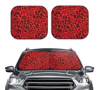 Car Sun Shade Windshield 2-Piece, Red Leopard Pattern Print Foldable Front Windshield Sun Visor Sunshade for Car Windshield, L