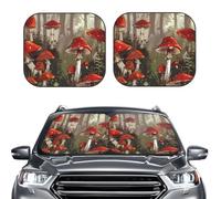 Car Sun Shade Windshield 2-Piece, Red Mushrooms Print Foldable Front Windshield Sun Visor Sunshade for Car Windshield, L