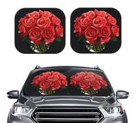 Car Sun Shade Windshield 2-Piece, Red Rose 1 Print Foldable Front Windshield Sun Visor Sunshade for Car Windshield, L