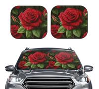 Car Sun Shade Windshield 2-Piece, red rose 2 Print Foldable Front Windshield Sun Visor Sunshade for Car Windshield, M