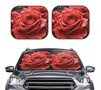 Car Sun Shade Windshield 2-Piece, Red Rose Flower Print Foldable Front Windshield Sun Visor Sunshade for Car Windshield, S