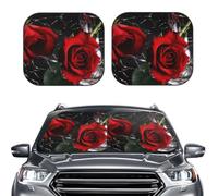 Car Sun Shade Windshield 2-Piece, Red Rose Print Foldable Front Windshield Sun Visor Sunshade for Car Windshield, L