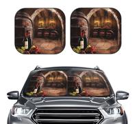 Car Sun Shade Windshield 2-Piece, Red Wine Cellar Print Foldable Front Windshield Sun Visor Sunshade for Car Windshield, S
