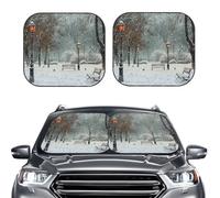 Car Sun Shade Windshield 2-Piece, Snow Falling in The Park Print Foldable Front Windshield Sun Visor Sunshade for Car Windshield, M