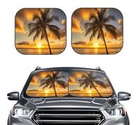 Car Sun Shade Windshield 2-Piece, Sunset Hawaiian Palm Tree Print Foldable Front Windshield Sun Visor Sunshade for Car Windshield, L