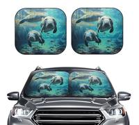 Car Sun Shade Windshield 2-Piece, West Indian Manatees Print Foldable Front Windshield Sun Visor Sunshade for Car Windshield, S