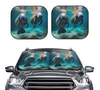 Car Sun Shade Windshield 2-Piece, West Indian Manatees Print Foldable Front Windshield Sun Visor Sunshade for Car Windshield, M