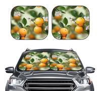 Car Sun Shade Windshield 2-Piece, Yellow Blossom And Orange Fruits Print Foldable Front Windshield Sun Visor Sunshade for Car Windshield, S