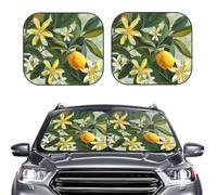 Car Sun Shade Windshield 2-Piece, Yellow Lemon flower Print Foldable Front Windshield Sun Visor Sunshade for Car Windshield, M