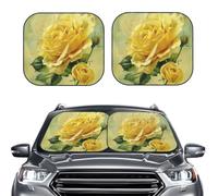 Car Sun Shade Windshield 2-Piece, Yellow Rose Print Foldable Front Windshield Sun Visor Sunshade for Car Windshield, L
