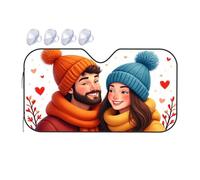 Car Sun Shade Windshield A Couple In Winter Hats Smiles With Hearts Around Them Car Windshield Sunshade Car Window Shades For Side Window Portable Sun Sha(70x130cm)