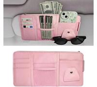 Car Sun Visor Organiser for Renault R5 R4 Clio Kangoo Scenic Megane E-Tech, Auto Interior Pocket, Premium Faux Leather Sleeve, Slim Vehicle Document Holder,Pink