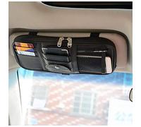 Car Sun Visor Organizer Bag,PU Leather Universal Auto Interior Accessories Pocket Organizer,Multi-Function Registration and Document Holder Pouch,Sunglasses Ticket Documents Pen Card Holder (Black)