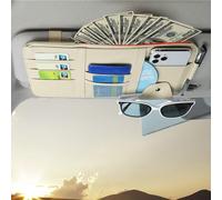 Car Sun Visor Organizer Sunglass Holder for Car Auto Interior Accessories Pocket Organizer Storage Pouch Holder for Car with Multi-Pocket Net Zipper Case Bag for Card, Pen, Key, Sunglasses, Cash