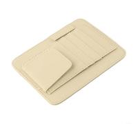 Car Sun Visor Organizer with PU Leather Sunglasses Holder and Card Slots, Large Storage Pocket for Phone, Wallet, and Earphones (Beige)