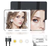 Car Sun Visor Vanity Mirror with 20X Magnification, Rechargeable LED Car Visor Makeup Mirror with 3 Color Dimmable Lights - Universal Rearview Accessories for Cars, SUVs, Trucks (Black)