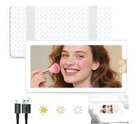 Car Sun Visor Vanity Mirror with Lights, Rechargeable LED Car Visor Makeup Mirror with 3 Color Dimmable Lights - Universal Accessories for Cars, SUVs, Trucks (White)