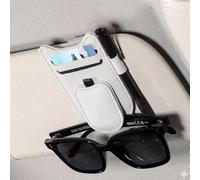 Car Sunglasses Holder for Audi Sline A3 A4 B8 8P 8V B6 A5 A6 C7 Q5 B9 B7 C6 A1, Sun Visor Glasses Clip with Card and Pen Holder, Leather Interior Storage Organiser,Beige