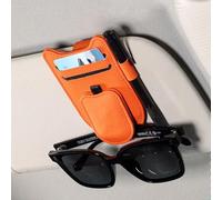 Car Sunglasses Holder for BMW 3er E90 E92 E93 1 series E82 E87 2005-2012, Sun Visor Glasses Clip with Card and Pen Holder, Leather Interior Storage Organiser,Orange