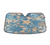 Car Sunshades for Windshield Vintage Starfish Blue, Foldable Car Windshield Insulation Cover, Front Window Cover (53×23.5 Inch)