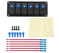 Car Switch Panel - 12V Switch Panel - 12-24V 6 Gang Rocker Switch Panel Led Rocker Blank Switch Panel 12-24V 6 Gang Rocker Switch Panel For Car Rv Boat Yacht Marine Blue Led