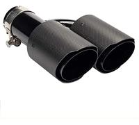 Car Tailpipe Dual H Model Muffler Exhaust Tips Equal Matte 3K Carbon Fiber Pipe Stainless Steel End Tip Universal Tail Throat(Inlet51outlet114)
