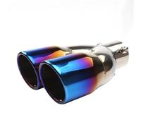 Car Tailpipe Universal 63mm Inlet 76mm Outlet Double Cylinder Stainless Steel Exhaust Muffler Tailpipe Car Replacement(Blue Burnt Straight)