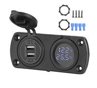 Car Temperature Voltmeter 12V 24V USB Power Outlet Cigar Socket with 4.2A Charging IC High Low Temperature Nylon Flame Retardant Material for Marine Boat Truck RV Vehicle Charging
